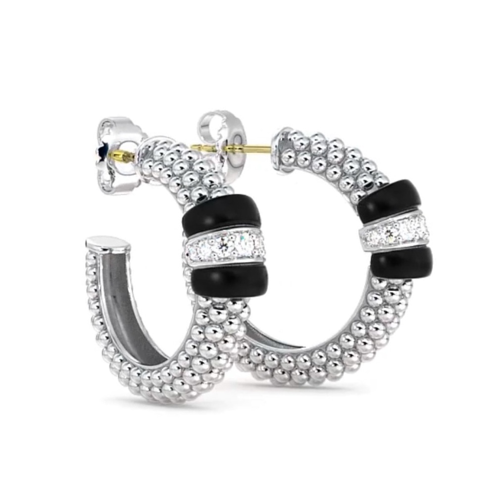 LAGOS genuine Diamonds, caviar setting. 
925 S.silver Hoop Earrings, NEW!